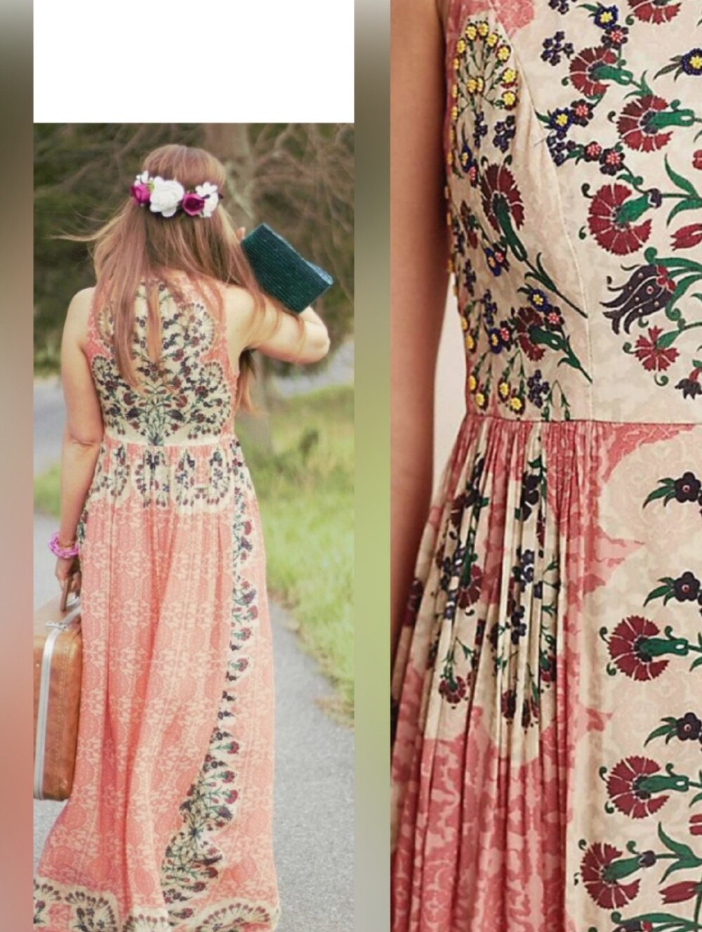 Floral Panel Maxi Dress - Coral Pink - Picture 3 of 4